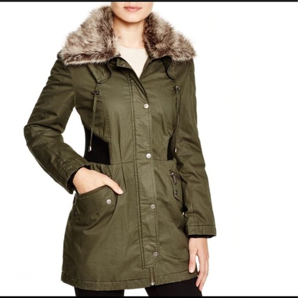 Dkny Jackets & Blazers - DKNY green anorak winter coat with faux fur s